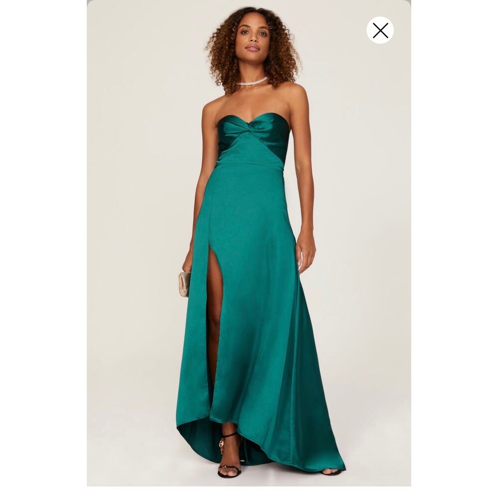 ELLE ZEITOUNE Dark Green High Leggy Slit A-Line Strapless Magnolia Gown Dress M